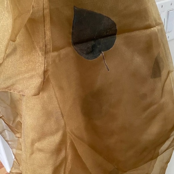 Vtg 1990s SPARKLY GOLD ORGANZA SHEER SCARF WRAP LEAF PRINTS 3m DESIGNER FABRIC - Picture 7 of 7